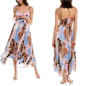 HUTCH Arielle Pink Blue Midi Dress with Tie Spaghetti Straps Size 8